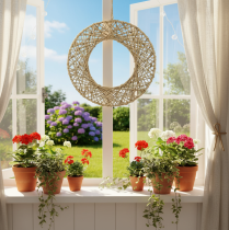 Prodotto Anelli decorativi in juta, stile naturale, decorazione da appendere, stile boho, Ø38cm, 2 pezzi, anelli in metallo, decorazione da parete, decorazione per finestre