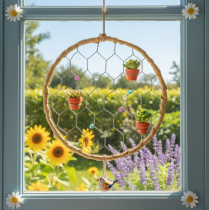 Prodotto Anelli decorativi in metallo e rafia da appendere, Ø20cm, 4 pezzi, decorazione boho per pareti e finestre.