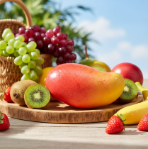 Prodotto Mango artificiale rosso, giallo, manichino alimentare realistico 15 cm