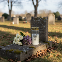 Prodotto Candela funebre a forma di cuore di cane, realizzata con zampe di cane in oro bianco Ø7cm H16,5cm