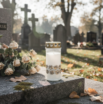 Prodotto Candele gravi rose bianche luce funebre luce commemorativa Ø7cm H18cm 90h 2 pezzi