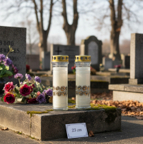 Prodotto Candele gravi rose bianche luce lutto Ø7cm H23,5cm 100h 2 pezzi