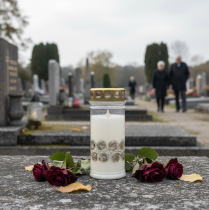 Prodotto Candela tombale rose bianche oro luce di lutto Ø7cm H18cm 77h