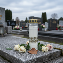 Prodotto Candela tombale rose bianche luce lutto oro Ø7cm 23.5cm 100h 2pz