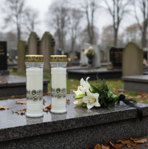 Prodotto Candele gravi rose bianche luce di lutto Ø7cm H23,5cm 100h 2 pezzi