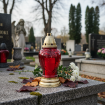 Prodotto Lanterna tombale a forma di cuore in vetro rosso Ø10,5cm H25,5cm