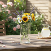 Prodotto Vaso alto in vetro, semplice cilindro in vetro utilizzabile come vaso per fiori o oggetto decorativo, 20 cm