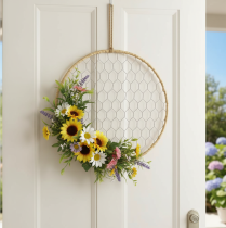 Prodotto Anello decorativo in metallo Ø38cm, decorazione da appendere, rafia, argento, naturale, decorazione da parete boho, decorazione versatile, 4 pezzi