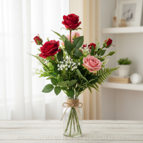 Prodotto Ramo di rosa fiore di seta rosa artificiale rossa 72 cm