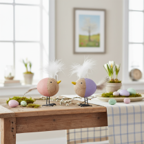 Prodotto Uccellino decorativo in legno con piume e corpo colorato per decorazione da tavola, 10 cm, 6 pezzi