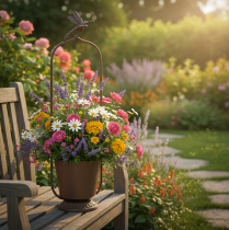 Prodotto Fioriera vintage con traliccio, decorazione a libellula, in metallo, Ø16/H62cm