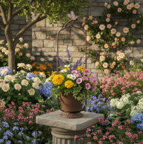 Prodotto Fioriera vintage con traliccio, decorazione a libellula, in metallo, Ø16/H62cm