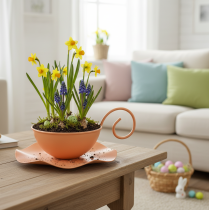 Prodotto Tazza decorativa in metallo, arancione, Ø11,5 cm, H6 cm, con piattino, 2 pezzi