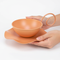 Prodotto Tazza decorativa in metallo, arancione, Ø11,5 cm, H6 cm, con piattino, 2 pezzi