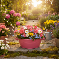 Prodotto Ciotola rotonda in metallo rosa con manici, Ø33,5 cm.