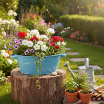 Prodotto Ciotola rotonda con manico, ciotola decorativa, vaso per fiori, blu, Ø33,5 cm