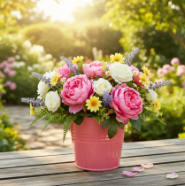 Prodotto Vaso da fiori in metallo con manico rosa, 20x17,5x16 cm, 2 pezzi