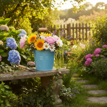 Prodotto Secchiello decorativo, in metallo, con manico in legno, vaso da fiori, blu, alto 16 cm, 2 pezzi