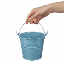 Prodotto Secchiello decorativo, in metallo, con manico in legno, vaso da fiori, blu, alto 16 cm, 2 pezzi