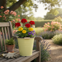 Prodotto Secchio/vaso da fiori in metallo, colore giallo-verde, 26x22,5x23 cm, 6 l