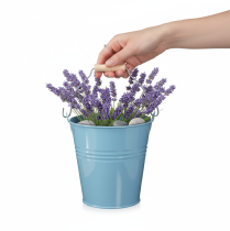 Prodotto Secchio da fiori in metallo blu con manico in legno, 26x22,5x23 cm