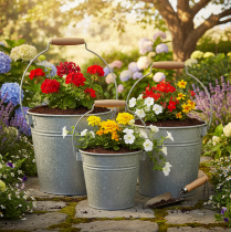 Prodotto Secchiello decorativo in metallo effetto ruggine vintage Ø15/17,5/22 cm, set da 3