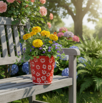 Prodotto Vaso da fiori rosso e bianco, in metallo, Ø12,5 cm H11,5 cm