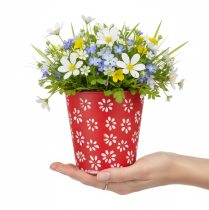 Prodotto Vaso da fiori rosso e bianco, in metallo, Ø12,5 cm H11,5 cm