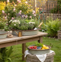 Prodotto Vassoio ovale in metallo con manico, color ruggine, 46/52 cm, set da 2