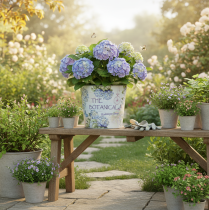 Prodotto Piccolo vaso/fioriera in metallo per ortensie, Ø17,5 cm H16 cm