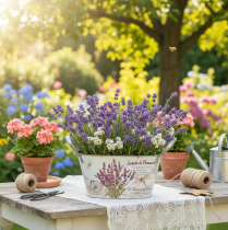 Prodotto Ciotola ovale in metallo con manici, colore lavanda, 26×13×14,5 cm.
