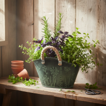 Prodotto Vaso da fiori con manici, sacchetto, metallo, iuta, 19×13,5×13,5 cm