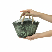 Prodotto Vaso da fiori con manici, sacchetto, metallo, iuta, 19×13,5×13,5 cm