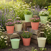 Prodotto Secchiello con manico, fioriera, metallo color pastello, Ø10cm H8cm, 10 pezzi