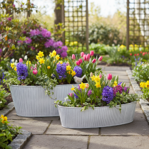 Prodotto Ciotola ovale in metallo bianco e argento, 32,5 cm/37 cm, set da 2.