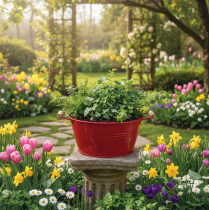 Prodotto Ciotola decorativa con manici, in metallo, colore rosso, Ø29cm, H14.5cm