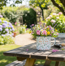 Prodotto Vaso per piante in smalto, coppa decorativa con motivi floreali, Ø11cm