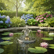 Prodotto Pompa solare per laghetti da giardino, fontana decorativa galleggiante con LED, 16 cm