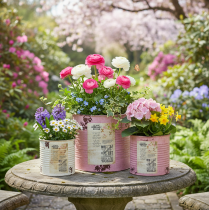 Prodotto Set di vasi da fiori per balcone e giardino, decorazione per fioriere, stile vintage, 15 cm, 3 pezzi