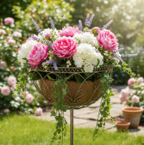 Prodotto Cesto da giardino in metallo, oggetto decorativo in stile vintage per un elegante utilizzo all'aperto, 95 cm