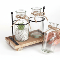 Prodotto Vaso decorativo a forma di bottiglia, in vetro e legno, 23x12x19,5 cm, 2 pezzi