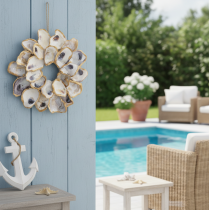 Prodotto Decorazione a forma di ghirlanda di ostriche, accessorio per la casa in stile marittimo, decorazione murale naturale, 12 cm