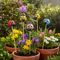 Prodotto Coccinelle decorative per vasi e composizioni floreali primaverili, 32 cm, 16 pezzi