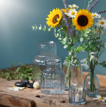 Prodotto Vasi per fiori in vetro con scanalature blu Ø11cm H14,5cm 2 pezzi