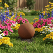 Prodotto Sfera decorativa color ruggine, ideale per un giardino rustico, 14 cm, 2 pezzi.