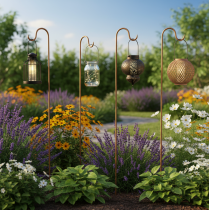 Prodotto Asta con gancio, decorazione da giardino in metallo color ruggine, alta 80 cm, 3 pezzi