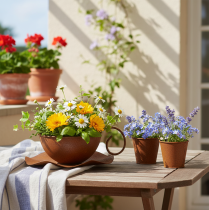 Prodotto Vaso da fiori con sottovaso, finitura ruggine, Ø19,5cm, H8cm