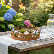 Prodotto Vassoio con farfalle, primavera, decorazione da tavola, decorazione in metallo, finitura effetto ruggine, Ø20cm H6.5cm