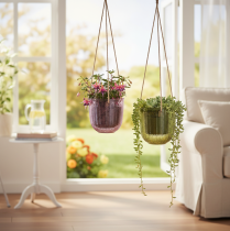 Prodotto Vaso da fiori/lanterna sospesa in vetro, viola/verde, 14 cm, 2 pezzi