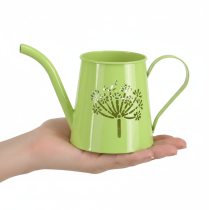Prodotto Annaffiatoio decorativo in metallo, con motivo a dente di leone, colore verde, altezza 12 cm, confezione da 2 pezzi, vaso decorativo, stile shabby chic.